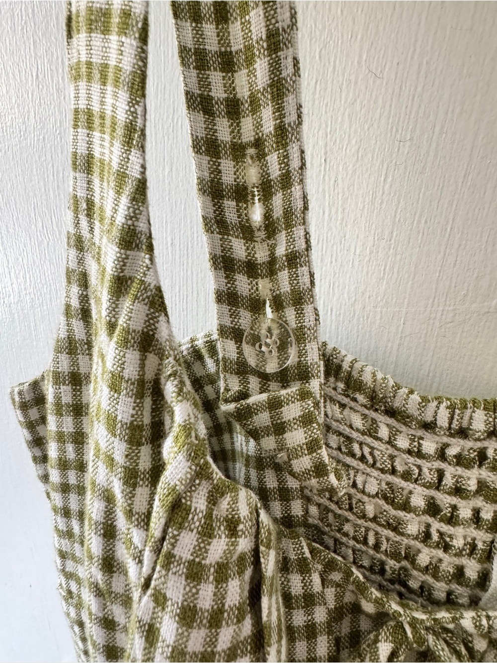 Reformation Daria Linen Dress Avocado Green Gingham Mini Dress Size 8 - Picture 6 of 9